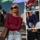 Locoowai 3 Pack Womens Ruched Crop Tops | Long Sleeve, Crew Neck, Tight Slim Fit, Gathered Side Detail, Soft, Stretchy, Basic, Going Out, Casual, Y2K Outfits (Blue, XL)