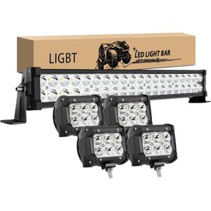 LIGBT 21 Inch LED Light Bar 126W, 4x 18W Spot LED Pods, Off Road Lights, Fog Lights for 4x4 Truck ATV UTV Tractor Trailer Boat