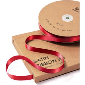 Vitalizart Red Satin Ribbon 3/8 x 100 Yards Ribbon for Gift Wrapping Hair Craft Party Decoration Flower Bouquet Wedding Double Face