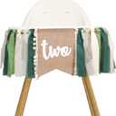Two Wild Highchair Banner - Safari Jungle 2nd Birthday Party Decorations, Woodland 2nd Birthday Bunting, Green Brown Forest Highchair Banner, Nature Theme Party Decorations Supplies (Green)
