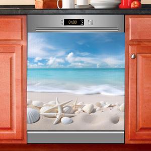 Starfishes Seashells Beach Blue Sky Dishwasher Magnet Cover Sticker Magnetic Refrigerator Panel Front Door Fridge Microwave Decal