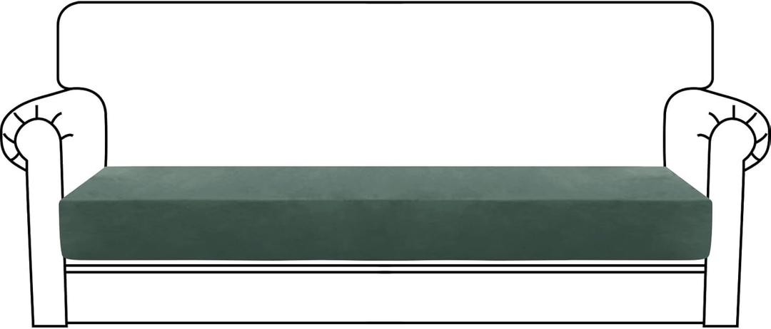 MAXIJIN Velvet Stretch Couch Cushion Covers Soft Sofa Cushion Cover Replacement Sofa Seat Cushion Slipcovers Furniture Protector with Elastic Bottom (1 Piece Sofa Cushion Cover, Pea Green) (Large)