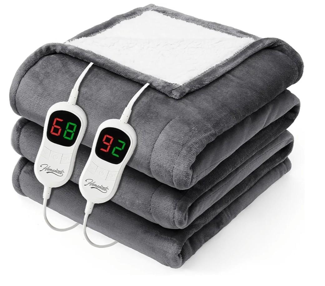 Homemate Heated Electric Blanket Queen Size - 84"x90" Heating Bed Blanket Throw with 10 Heating Levels 8 Hours Auto Off Fast Heating Over-Heat Protection Ultra Soft Flannel ETL Certified, Grey