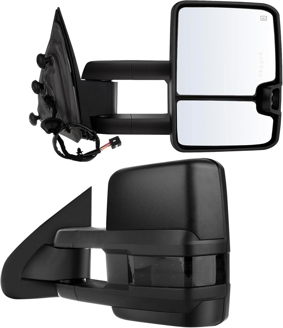 ECCPP Tow Mirrors Towing Mirrors fit for 2014-2018 for Chevy for GMC 1500 2015-2019 for Chevy for GMC 2500 HD 3500 HD with Left Right Side Power Adjusted Heated Turn Signal Light with Black Housing