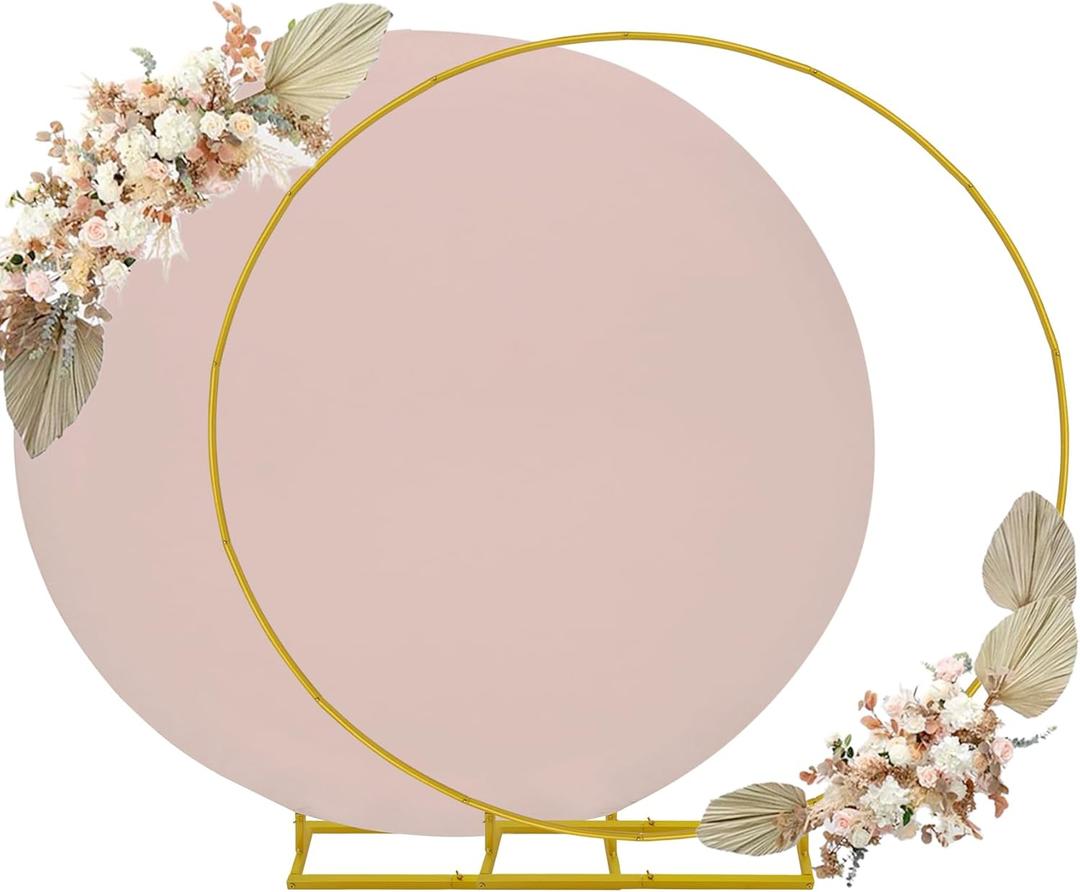 6.6ft Round Backdrop Stand and Cameo Brown Covers 1 Stable Balloon Arch Stand with Base and 1 Polyster Circle Arch Cover Metal Wedding Arch Backdrop Stand Frame for Party Baby Shower Garden Decoration