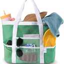 Genteen 40L Mesh Beach Bag, Foldable Sandproof Tote with Waterproof Pocket Quick Dry for Women Family Pool Vacation