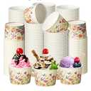 Bokon 100 Pcs Wildflower Paper Ice Cream Cups 9 oz Disposable Dessert Bowls Snack Cups Soup Cups for Birthday Baby Shower Spring Summer Floral Party Decorations Wildflower Party Supplies