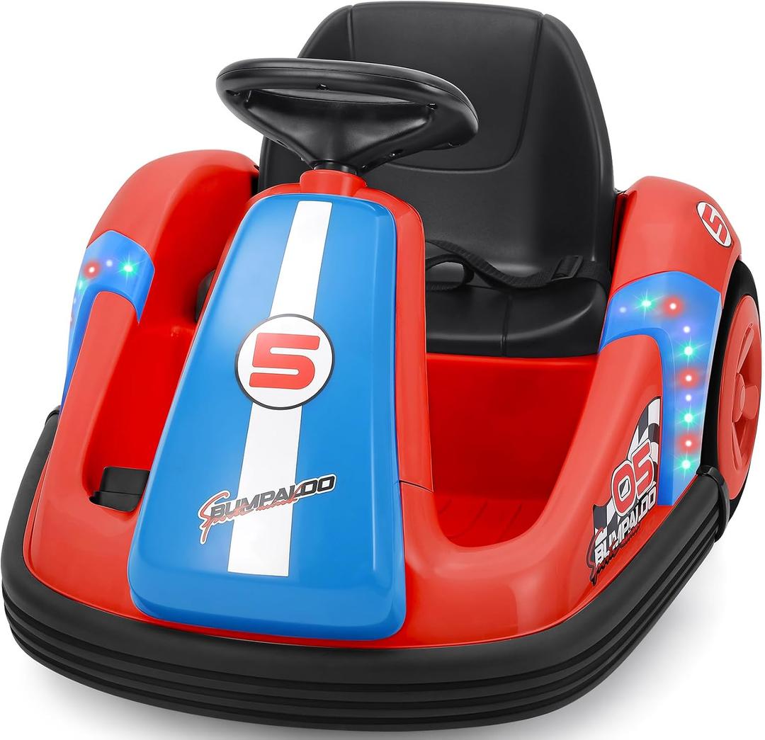 ELEMARA Kids Bumper Car with Big Wheel, 12V Toddler Bumper Cars with Remote, 2.2 Mph Max, Baby Bumping Toy Car with DIY Stickers,360 Degree-Spin, Bluetooth, Music,LED Lights, Deep Red, 27 inches x 21.3 inches x 18.3 inches