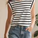 Women's Sleeveless Casual Top Loose Fit Summer Blouse Comfortable Daywear Shirt (XX-Large, White and Black)