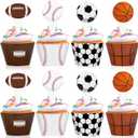 Hooqict 48 Pack Sports Cupcake Toppers and Wrappers Football Basketball Baseball Soccer Cupcake Topper Decorations Cupcake Picks for Boys Sports Theme Birthday Party Decorations