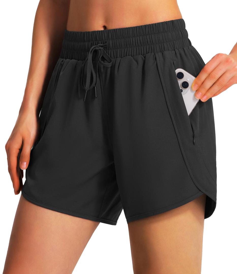 Ksmien Women's 5"/ 7" Athletic Running Shorts Quick Dry Lightweight Workout Gym Shorts with Zipper Pockets UPF 50+, M