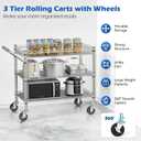 NTE Utility Cart with Wheels, 990lbs Capacity Metal 3 Tier Rolling Carts, NSF Kitchen Carts On Wheels with Storage, Heavy Duty Utility Cart with Handle & Wire Shelf for Indoor & Outdoor Use, Silver