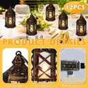 Mini Lantern Decorative, 12Pcs Small Lanterns with LED Candle, Ramadan Decorations, Hanging Vintage Moroccan Lantern Bulk for Easter Wedding Xmas Party Table Centerpiece, Brushed Brass