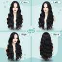 YESEGO Halloween Long Black Wig for Women 26 Inch Synthetic Lace Front Wig Middle Part Curly Wavy Wig Heat Resistant Fiber Natural Body Wave Wigs for Daily Party Use (Black) (1B)