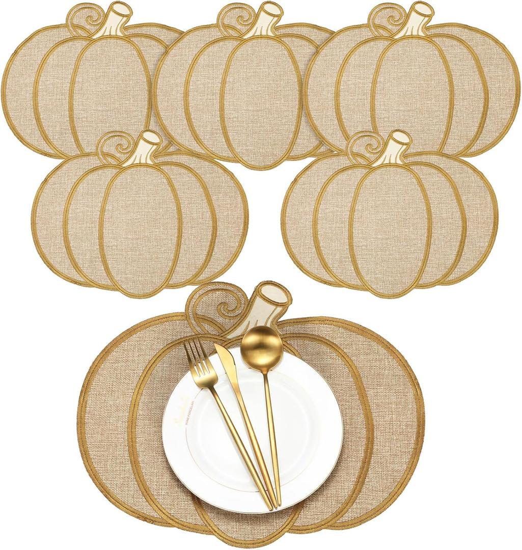 6 Pcs Fall Placemats Autumn Pumpkin Placemats for Thanksgiving Harvest Decoration Natural Color Polyester Table Place Mats for Fall Autumn Home Farmhouse Kitchen Party Supplies Decorations