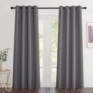 NICETOWN Blackout Grey Curtains 84 inches Long, Grommet Room Darkening Thermal Insulated Sound Dampening Window Treatments for Bedroom/Home Office, 2 Panels, W46 x L84, Grey