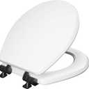 Mayfair Bennett Toilet Seat with Matte Black Hinges, Slow Close Wood Seat, Secure Metal Hinges, Easy Install, Made in USA, Round, White