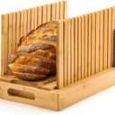 Bread Slicer for Homemade Bread - Bambsi Upgraded Adjustable Bamboo Bread Cutter Board, Foldable Slicing Guide with Crumb Tray for Sourdough, Artisan Loaves, Bagels, Cakes, Bakery Kitchen Gadget Gift