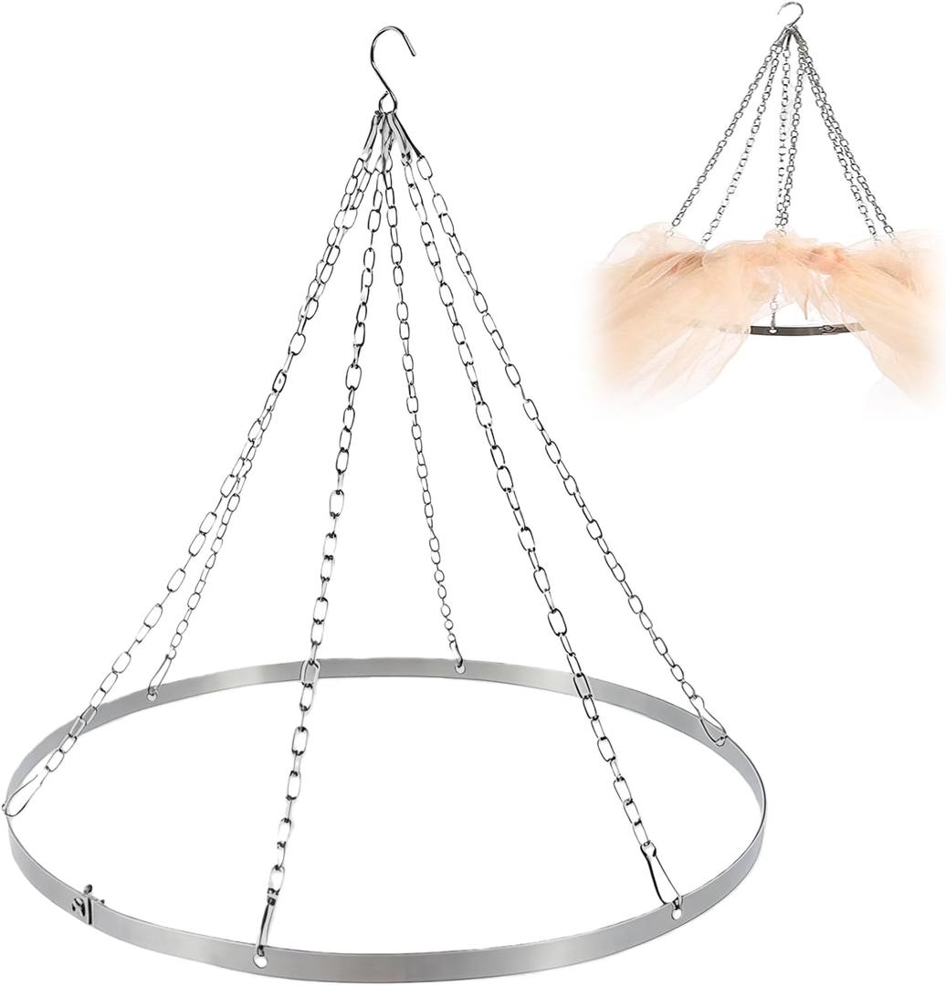 24in x 24in Ceiling Drapes Hanging Kit for 6 Panels Ceiling Drapes Silver Metal Ceiling Hanging Hook for Draping Fabric Ring Hardware Kit for Prom Party Wedding Ceremony Studio Decorations