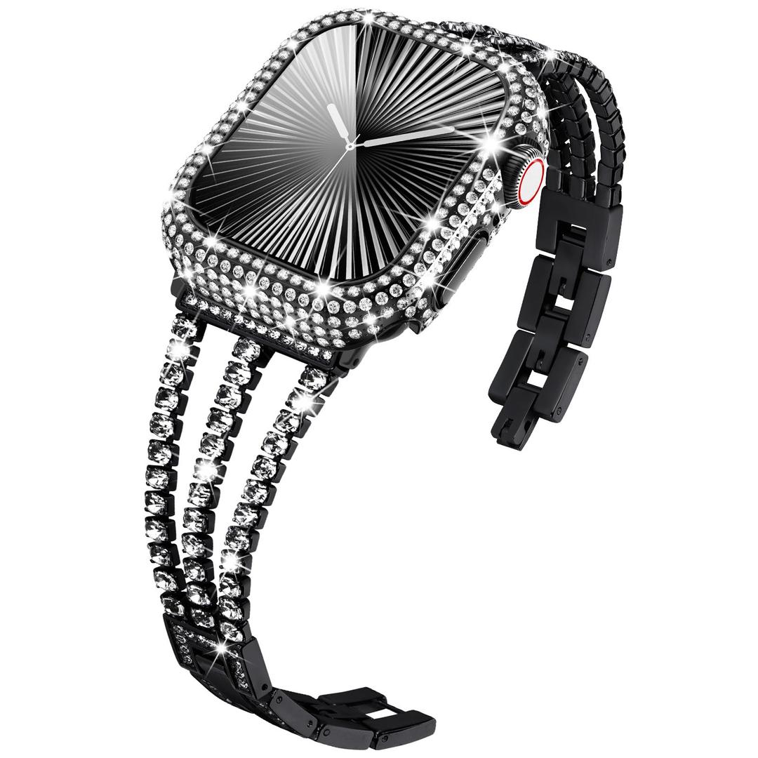 KADES Compatible for Apple Watch Band with Case Series 3 2 1, Sparkling Bling Diamond Bracelet with Full Diamonds Protective Bumper Built-in Tempered Glass Screen Protector (42mm, Black)