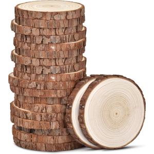 Unfinished Natural Wood Slices with Bark - 20 Pcs 3.5-4 inch Wood Craft kit, DIY Kids Arts and Crafts Coasters Christmas Ornaments Rustic Wedding Decorations