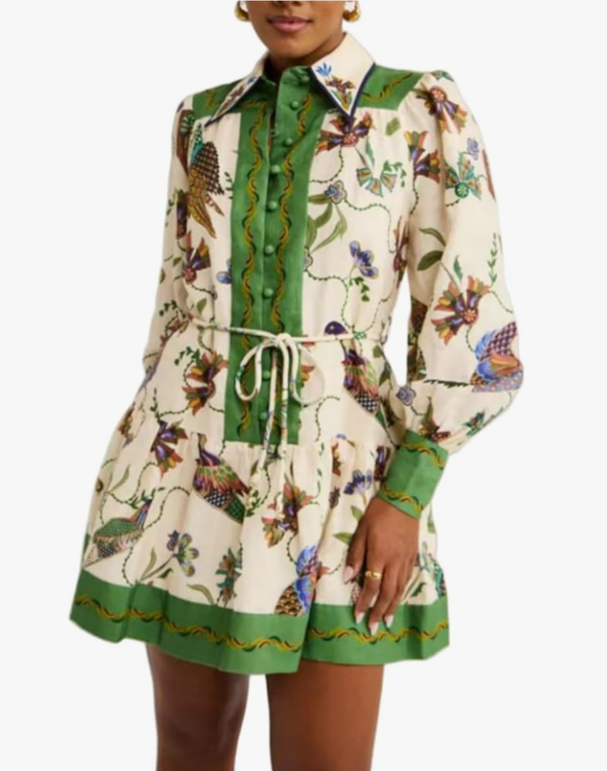 Shirt Dress for Women Long Sleeve Floral Printed Button Down Mini Dresses, Small