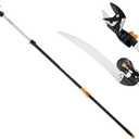 Fiskars 2-in-1 Extendable Tree Pruner and Pole Saw (Extends 7.9 - 12 feet) with Rotating Head, Pruning Stik Model with 15-Inch Double-Grind Saw Blade, and Double Locking System