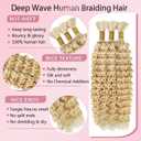 #613 Blonde Braiding Hair 150g 3 Bundles 20 20 20 Inch Blonde Deep Wave Boho Hair for Braiding #613 Curly Human Hair Extensions for Braids Wet and Wavy Braid