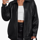 Trendy Queen Womens Leather Jacket, Oversized Going Out & Everyday Statement Piece, Bomber Jacktes Moto Coat. Size M