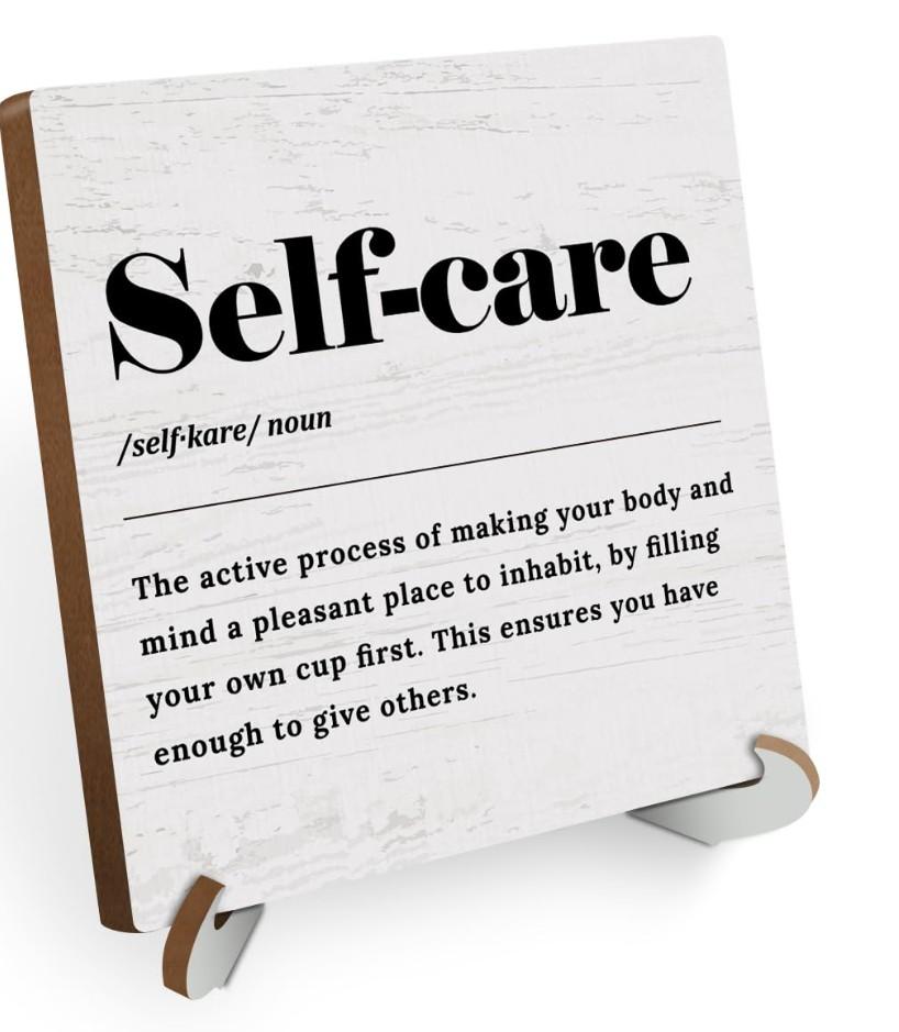  Self-Care Inspirational Quote Wooden Sign Decor, Rustic Wooden Plaque Sign With Iron Stand, Farmhouse Home Office Restroom Desk Shelf Decorations, Pack Of 3