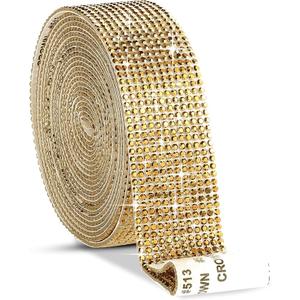 Rhinestone Ribbon 5 Rolls 7 Yards Self Adhesive Diamond Bling Rhinestones Strips, Crystal Rhinestone Tape Diamond Ribbons Wrap Glittering Stickers for Crafts Arts Car DIY Decoration, Gold, 4 Size