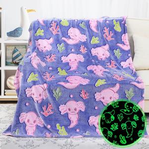 Glow in The Dark Blanket Axolotl Gifts Toys for Girls Cute Axolotl Blanket for Birthday Gifts (Throw Size 50" x 60" (130 x 150 cm))