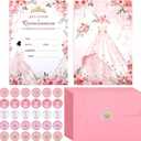 Woanger 24 Sets Pink Quinceanera Invitations Card with Envelopes Invitaciones Para 15 Aos Personalizados Stickers Crown Princess Rose Card for Sweet 15th Birthday Princess Party Invite