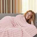 Utopia Bedding Pink Striped Fleece Blanket Throw Size Fluffy, Warm & Lightweight Ribbed Throw for Bed, Sofa & Chair - Soft Cozy Blanket for Home Dcor & Gifting (50x60 Inches)