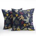 Bird Fall Pillow Covers 18x18 Set of 2 Navy Autumn Leaf Animal Print Pillow Cases Mushroom Acorns Pattern Outdoor Decorative Holiday Cushion Cover Rustic Decoration Farmhouse Home Sofa Couch Bed Decor
