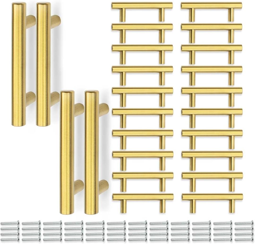 SANATO 4 Inch (2.5 Inch Hole Center) Gold Cabnet Pulls Kitchen Cabinet Handles, Made of Stainless Steel, Ideal for Cabnet, Drawer, Cupboard, 24 pcs