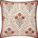 patdrea Designer Vintage Throw Pillow Covers 18"x18",Red Luxury Soft Dutch Velvet Pillows Cover with Birds Floral Pattern,Square Farmhouse Decorative Pillowcases for Couch Bed Living Room Outdoor