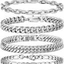 XIANNVXI 6pcs Stainless Steel Bracelets for Men Women Silver/Gold/Black Cuban Link Rope Paperclip Chain Bracelets Set 6.5/7/7.5/8.3/9 Inches Metal Bracelet Mens Fashion Accessories Jewelry Set