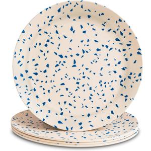 Nook Theory 4 Pack Reusable Bamboo Plates - Non-Toxic Toddler and Kids Plate, Dishwasher Safe, Not Microwavable Dinnerware (Terrablue 10")