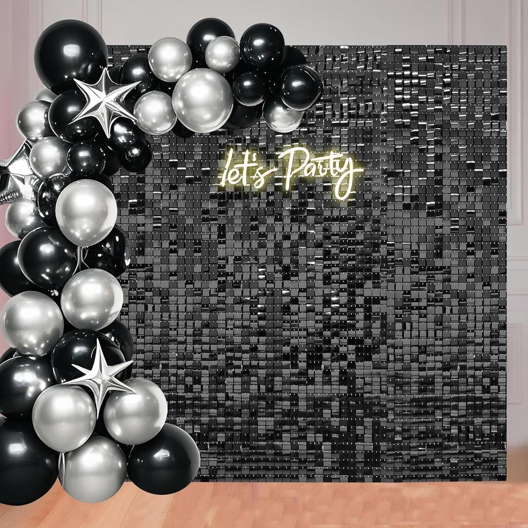 36 Pcs Black Shimmer Wall Backdrop Panels for Party Decoration - 6x6 FT Square Sequin Backdrop