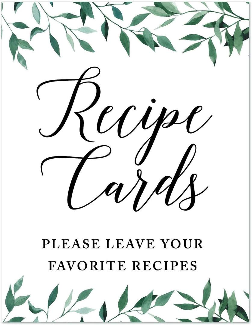 Andaz Press Wedding Party Signs, Natural Greenery Green Leaves, 8.5x11-inch, Recipe Cards, Leave Your Favorite Recipes, 1-Pack