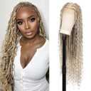 360 HD Full Lace Braided Wigs for Women Knotless Boho Braided Wigs Twisted Braids Lace Wig with Baby Hair Premium Synthetic Braided Lace Front Wigs 36" Light Brown Ombre Blonde