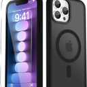 YENAPOON for iPhone 13 Pro Max Case, Matte Magnetic Phone Cover [with 1 Screen Protector] [Support for MagSafe] [Shockproof Military Grade Protection] Translucent Frosted Back, Black