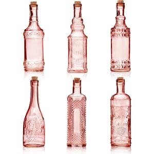Assorted Reddish Glass Bottles with Corks, 6 Pack, 2.5in X 9in, 16oz (Reddish/Orange)