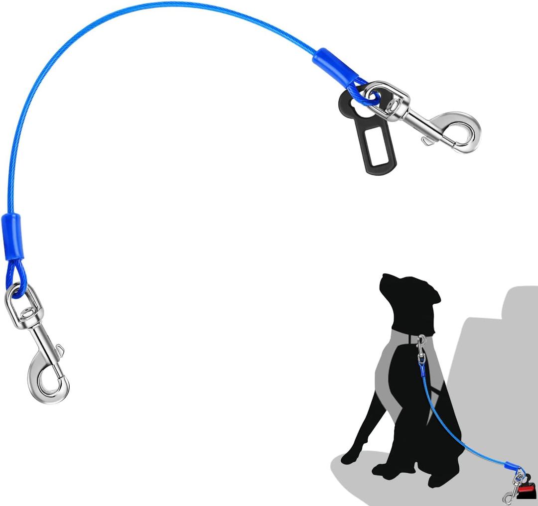 Petbobi Dog Seat Belt for Car - Chew Proof Durable Dog Seatbelt Tether for Small Medium Large Pets - Metal Vehicle Harness Restraint with Double Clips and Latch - Car Leash for Safety Travel (32 inch, Blue)