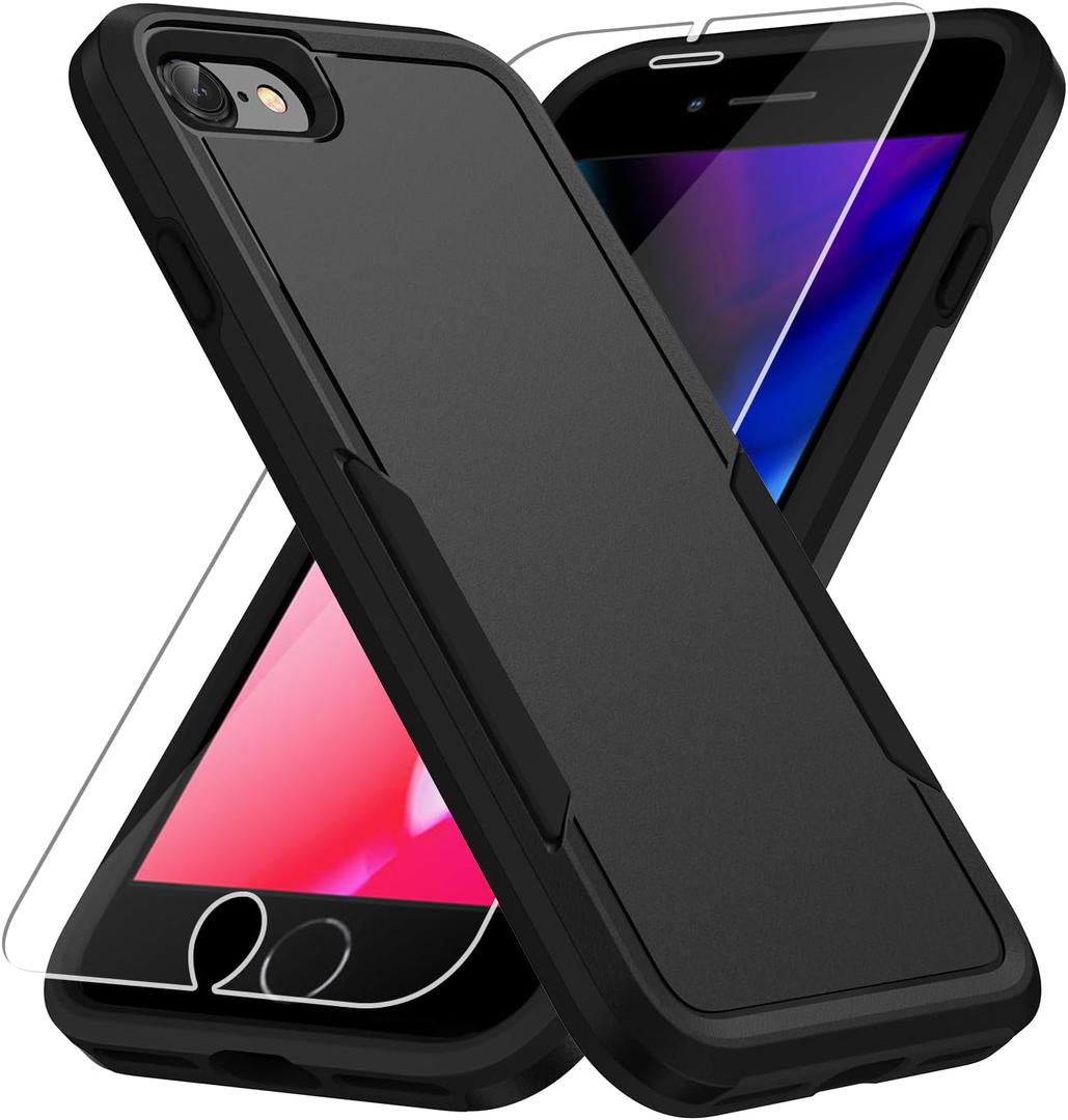 for iPhone SE Case 2022(3rd)/2020(2nd)/iPhone 7/8 Case, with Screen Protector,[Military Grade Drop Tested] Heavy-Duty Tough Rugged Shockproof Protective Phone Case, Black