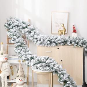 9Ft Christmas Fireplace Garland Flocked Fir Christmas Garland Christmas Decorations for Xmas Tree Stairs Fireplaces Wall Door