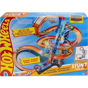 Hot Wheels Sky Crash Tower Track Set, 2.5+ ft / 83 cm High with Motorized Booster, Orange Track & 1 Hot Wheels Vehicle, Race Multiple Cars, Gift for Kids 5 to 10 Years Old & Up