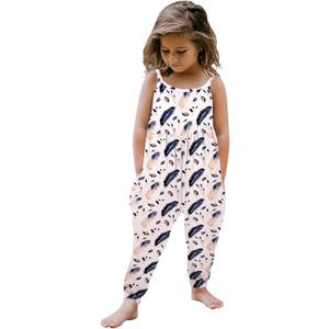 AMAWMW Toddler Baby Girls Jumpsuit One Piece Dinosaur Romper Sleeveless Strap Pockets Summer Outfits Clothes 1-6 Years, Size 100