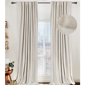 Linen Textured Total Blackout Curtains for Bedroom 102 Inches Long, Cream | 100% Blackout Shield, Back Tab/Rod Pocket Living Room Drapes, Thermal Insulated Blackout Curtains 2 Panels Set, 50"W x 102"L